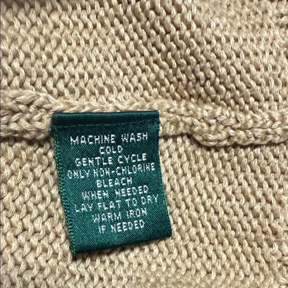 Lauren Ralph Lauren Women's Vintage Tan Cardigan Mercerized Cotton Shawl Collar
